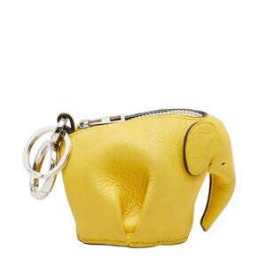 Loewe Elephant Coin Case Charm Key Ring Yellow Leather